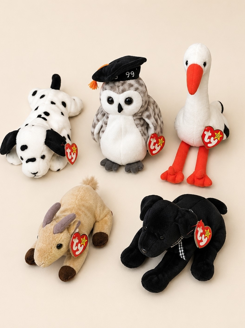 Ty Beanie Babies Lot 5 Vintage 1996 1999 Stuffed Animals Plush 90s Kid Retro Toy